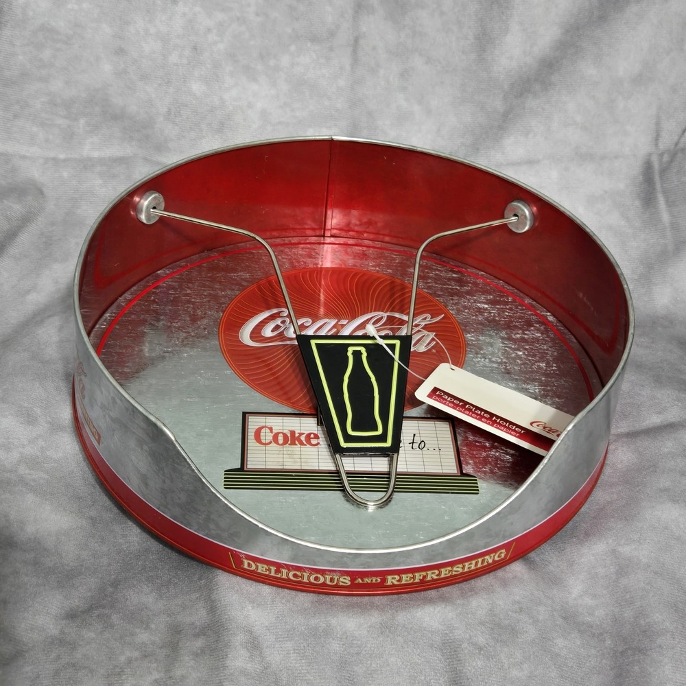 Coca-Cola Collectible Galvanized‎ Steel Round 9.5" Paper Plate Holder 2007